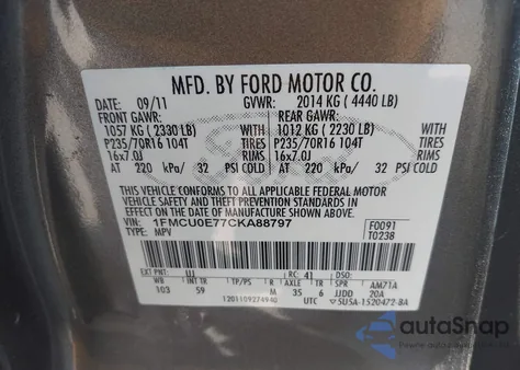 2012 Ford Escape Limited from USA, damaged, VIN 1FMCU0E77CKA88797